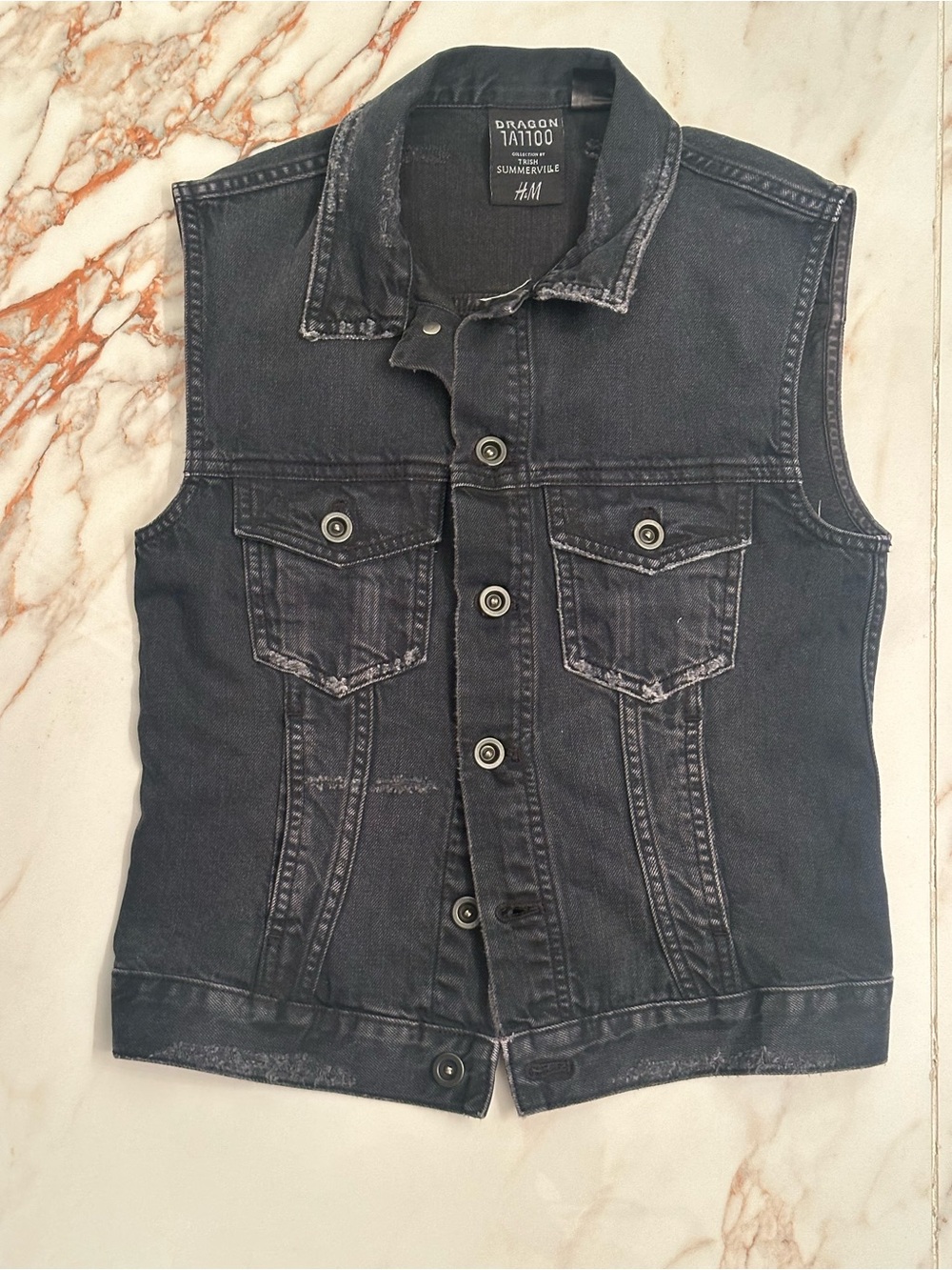 H&M Black Washed Denim Sleeveless Vest 6